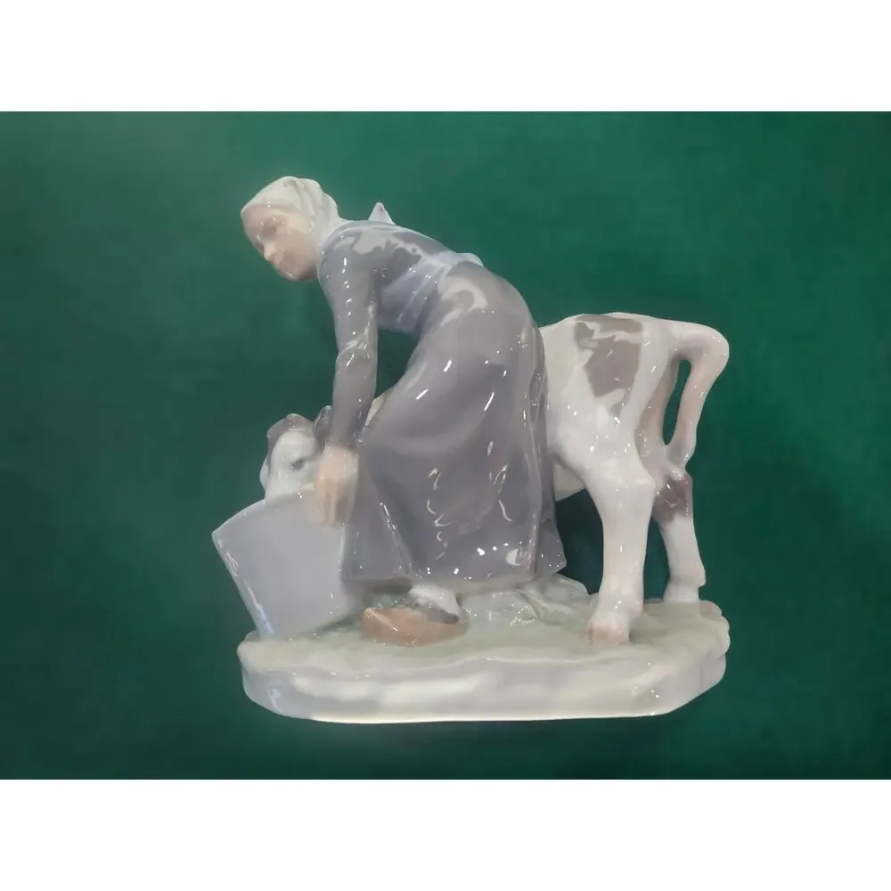 Royal Copenhagen farm girl and boy tending cows Figures c.1950 6.5